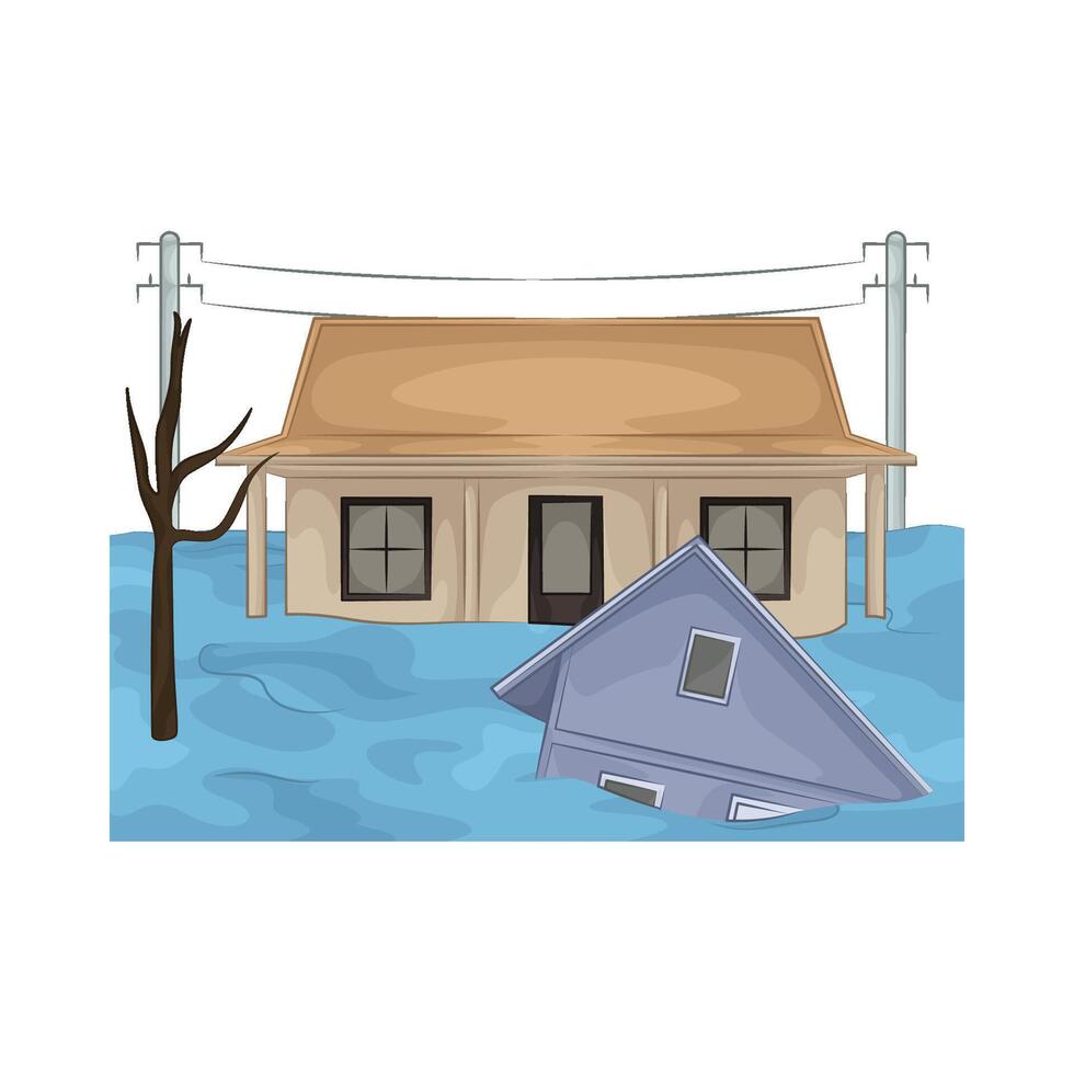 the flood submerged the house vector