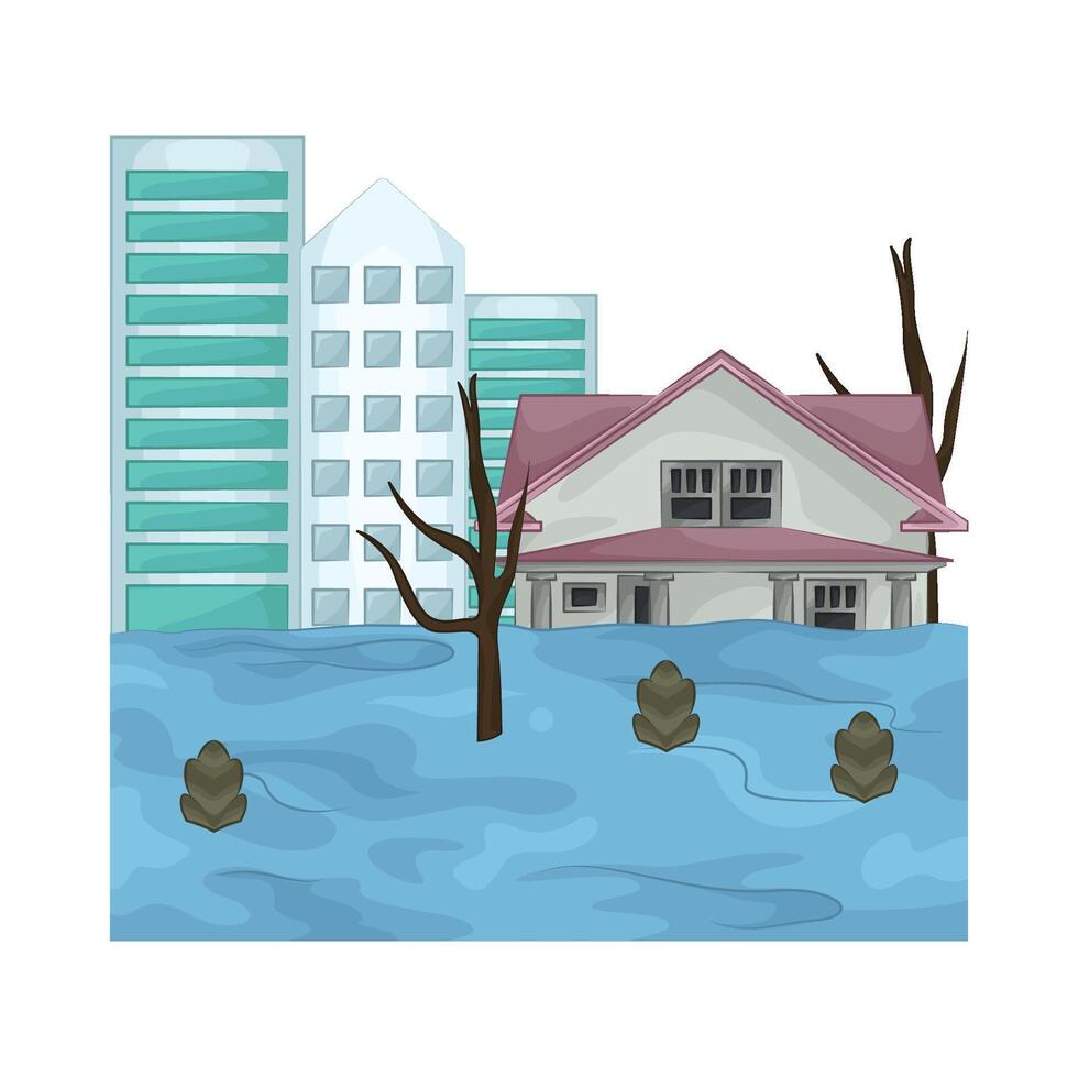 buildings that were flooded illustration vector