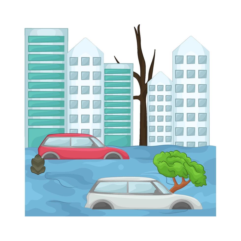 Flooding and infrastructure damage illustration vector