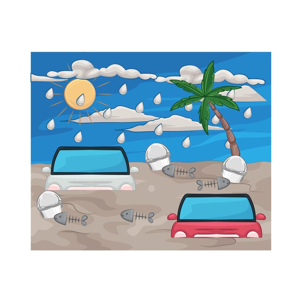 flood drowns cars illustration vector