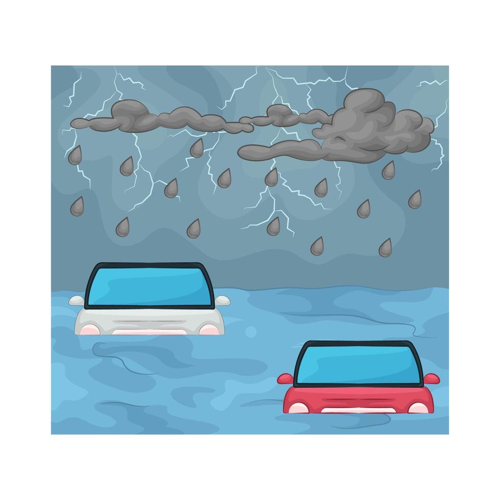 illustration of flood drowns cars vector