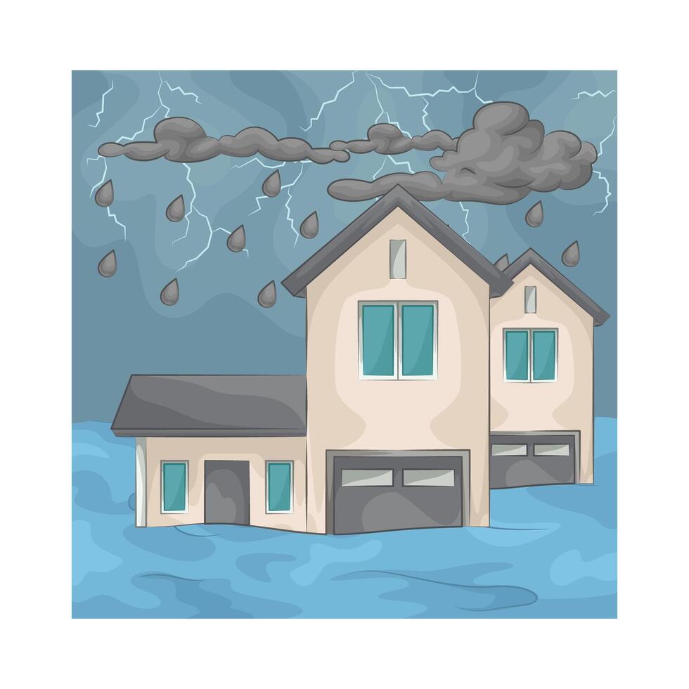 illustration of the house was affected by the flood vector