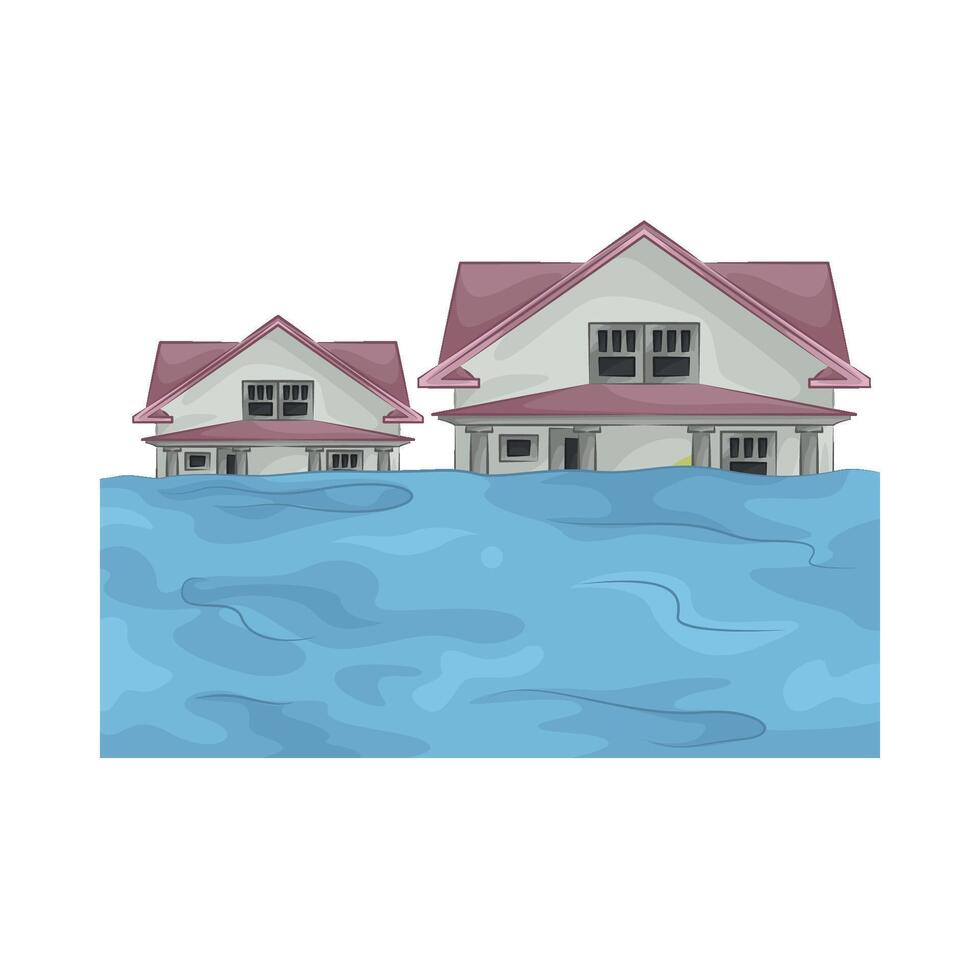 the house was affected by the flood illustration vector