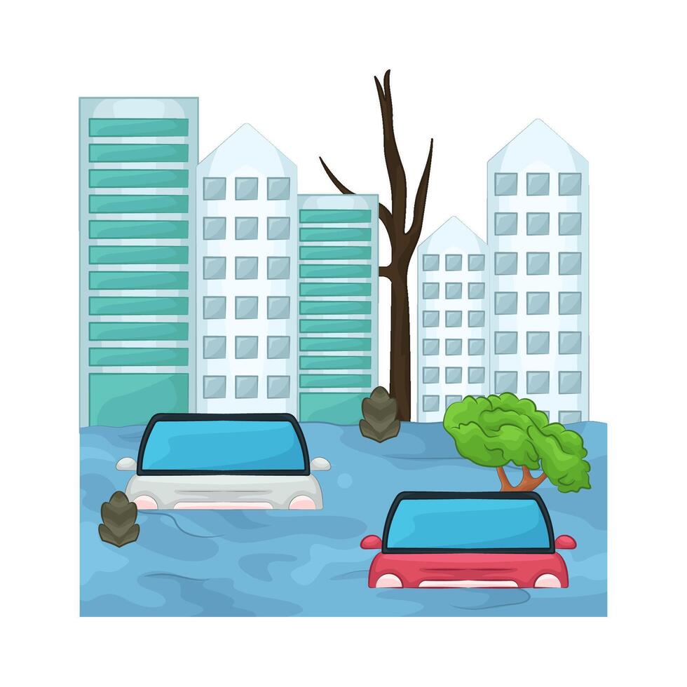 buildings and cars were flooded vector