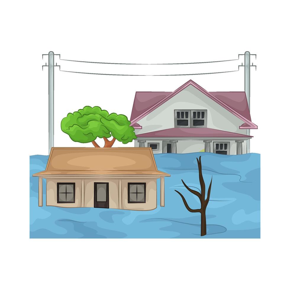 houses and trees were flooded vector
