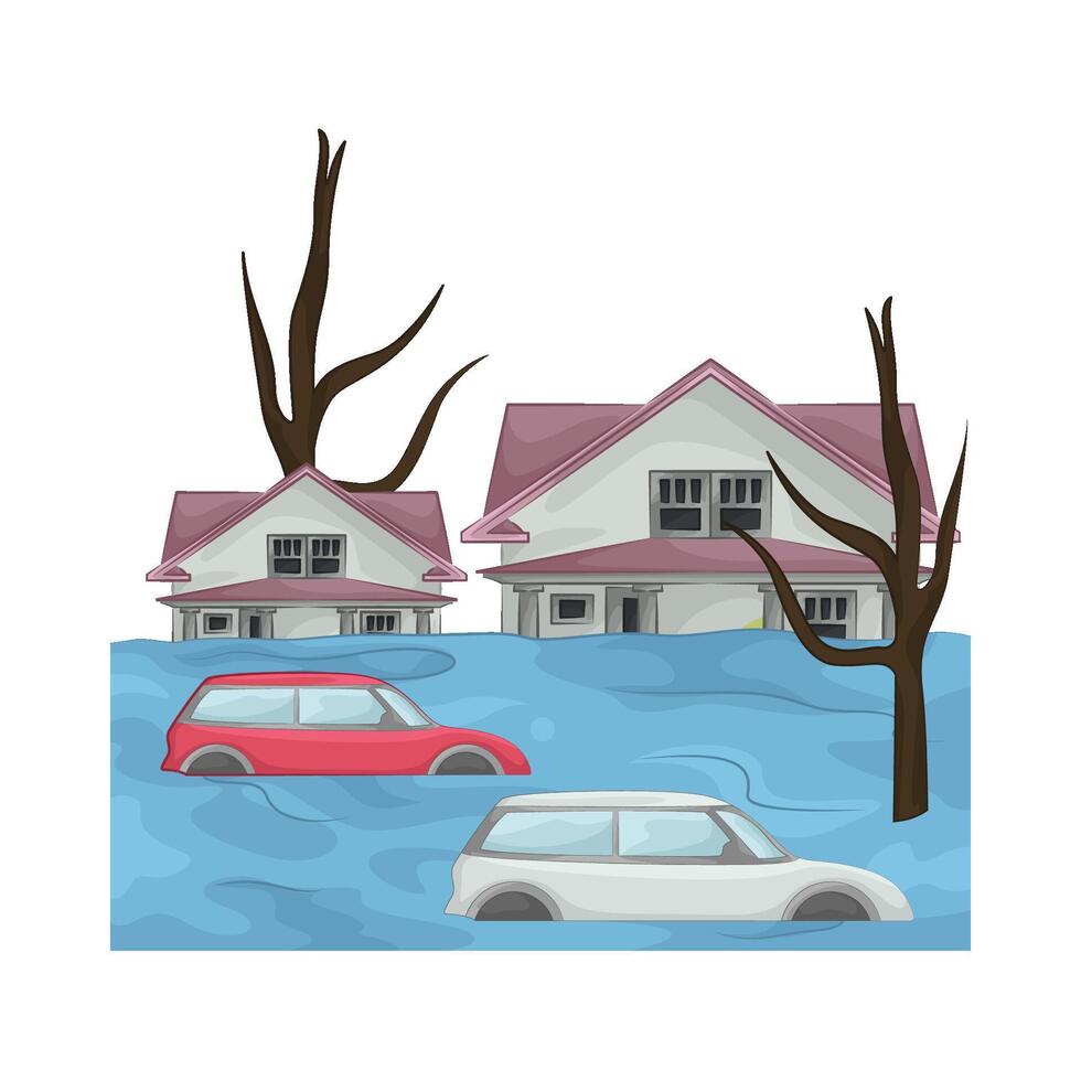 houses and cars were affected by the flood vector