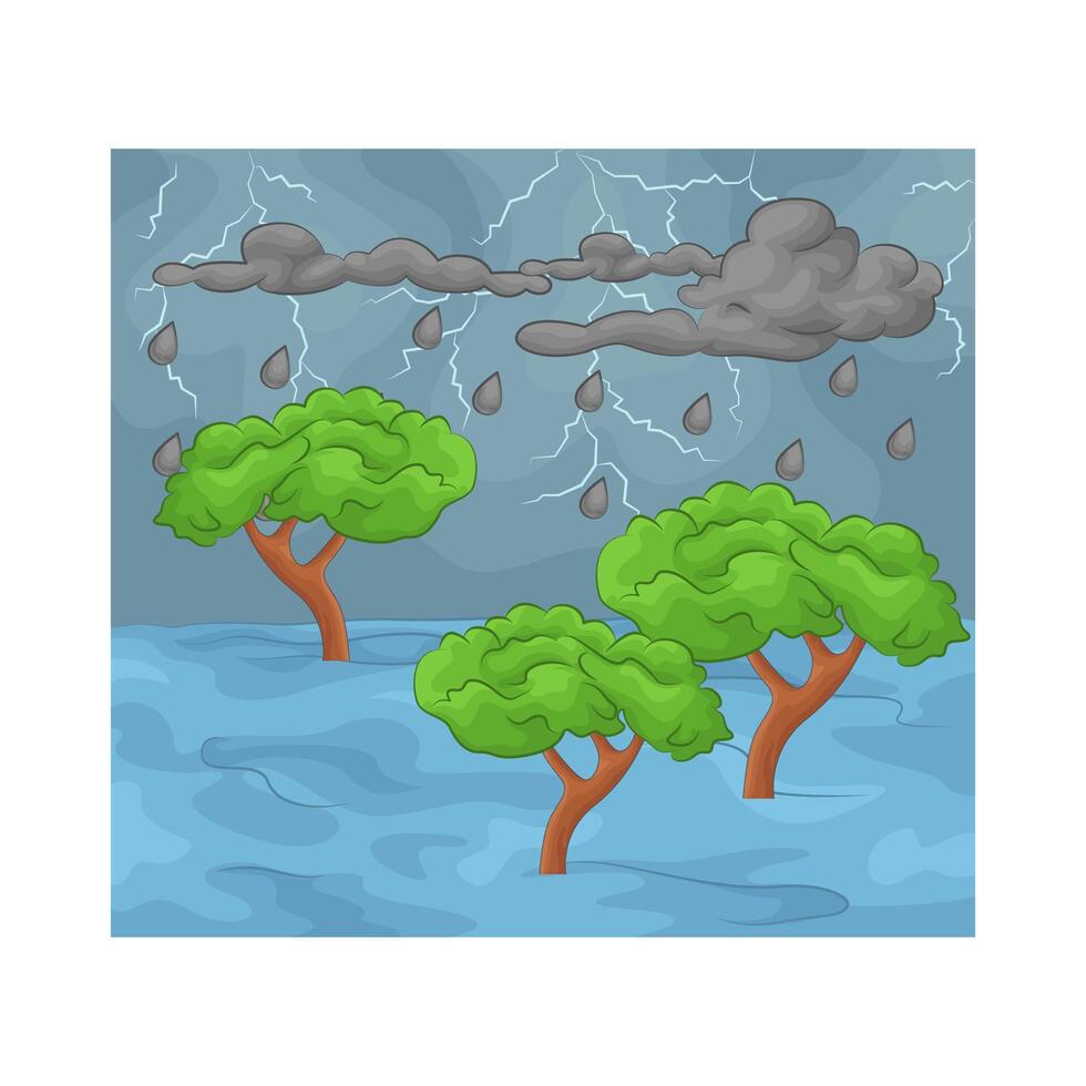 Flooding in the rainy season illustration vector