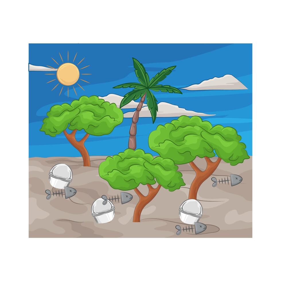 illustration of floods bring a lot of rubbish vector