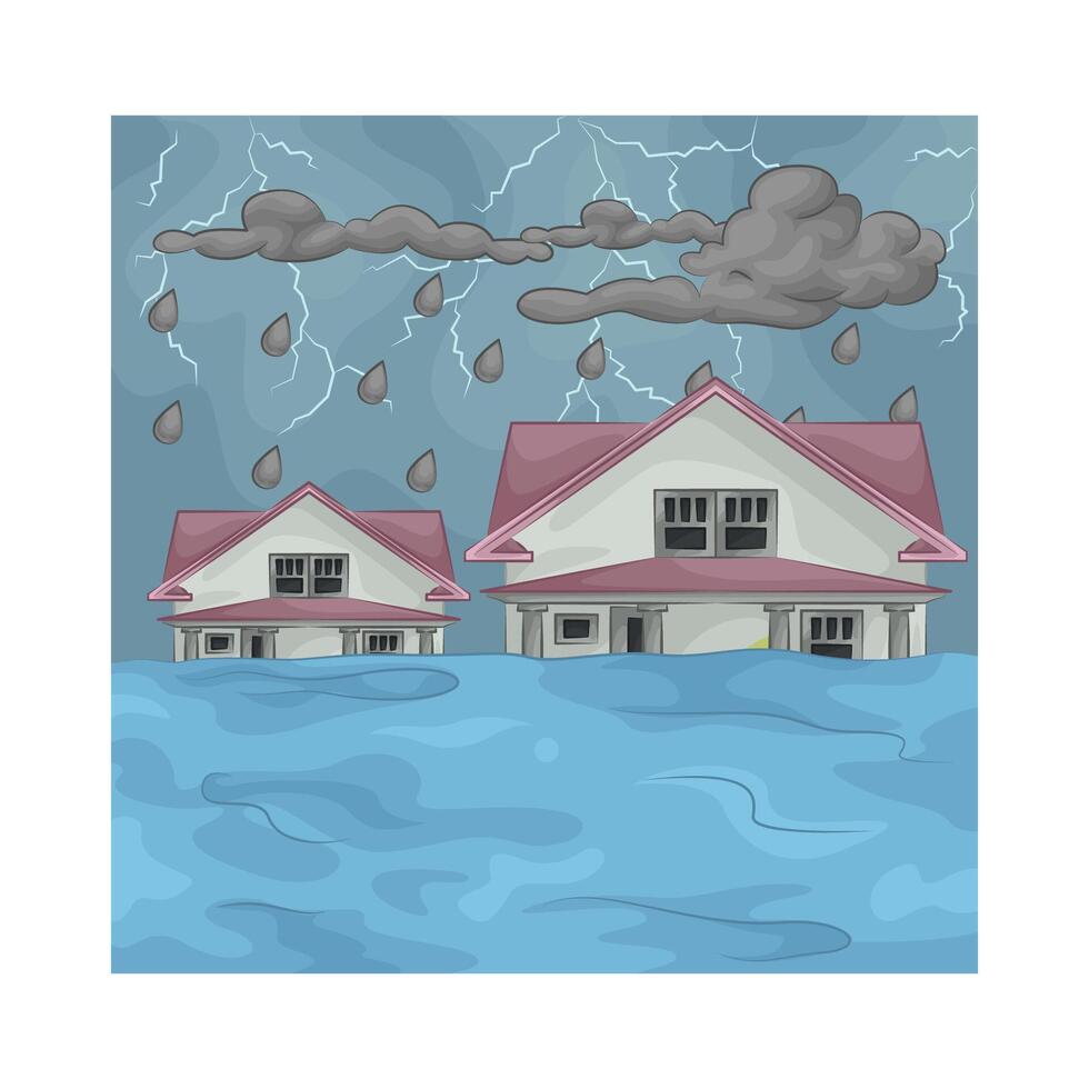 illustration of Rainstorms cause flooding vector
