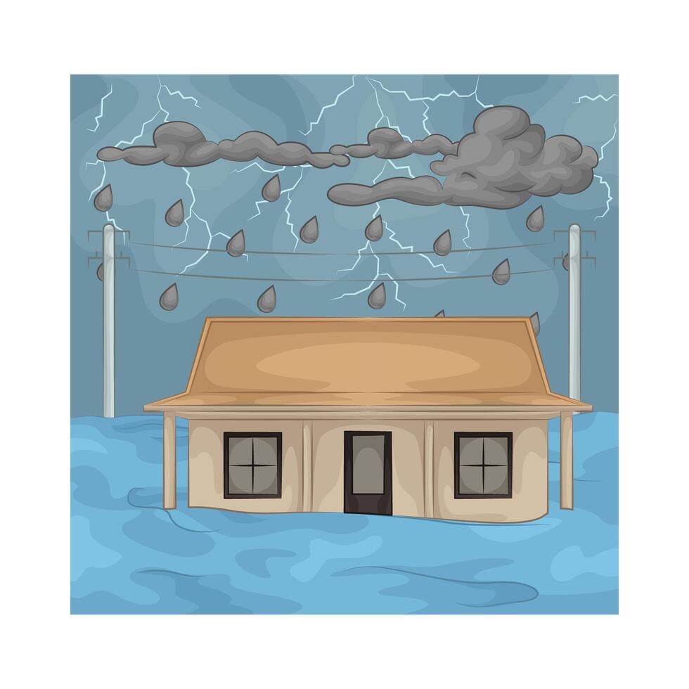 Rainstorms cause flooding illustration vector