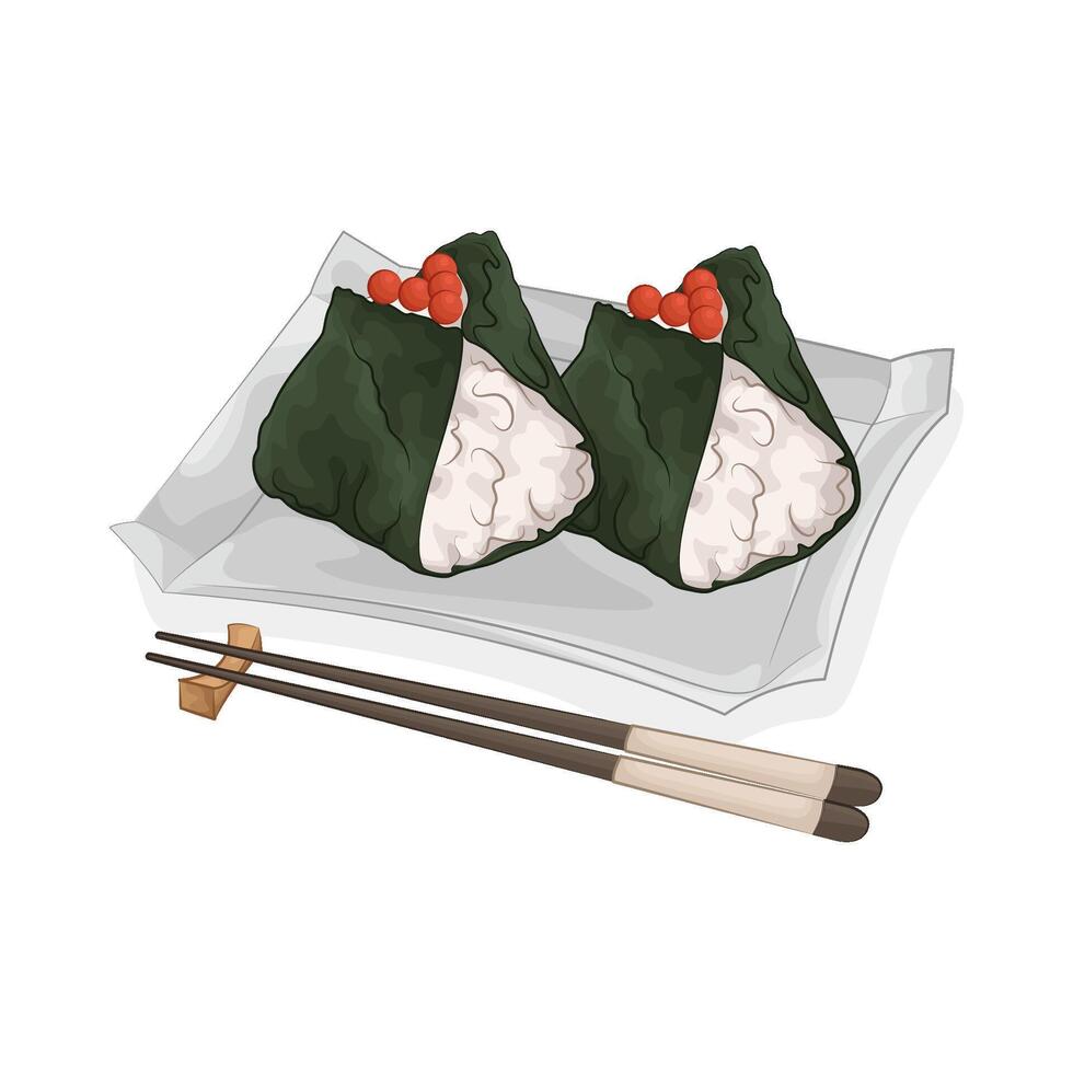 illustration of fresh salmon roe onigiri vector