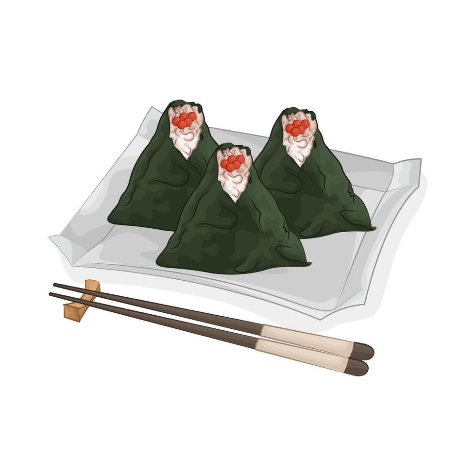 delicious salmon roe onigiri illustration vector