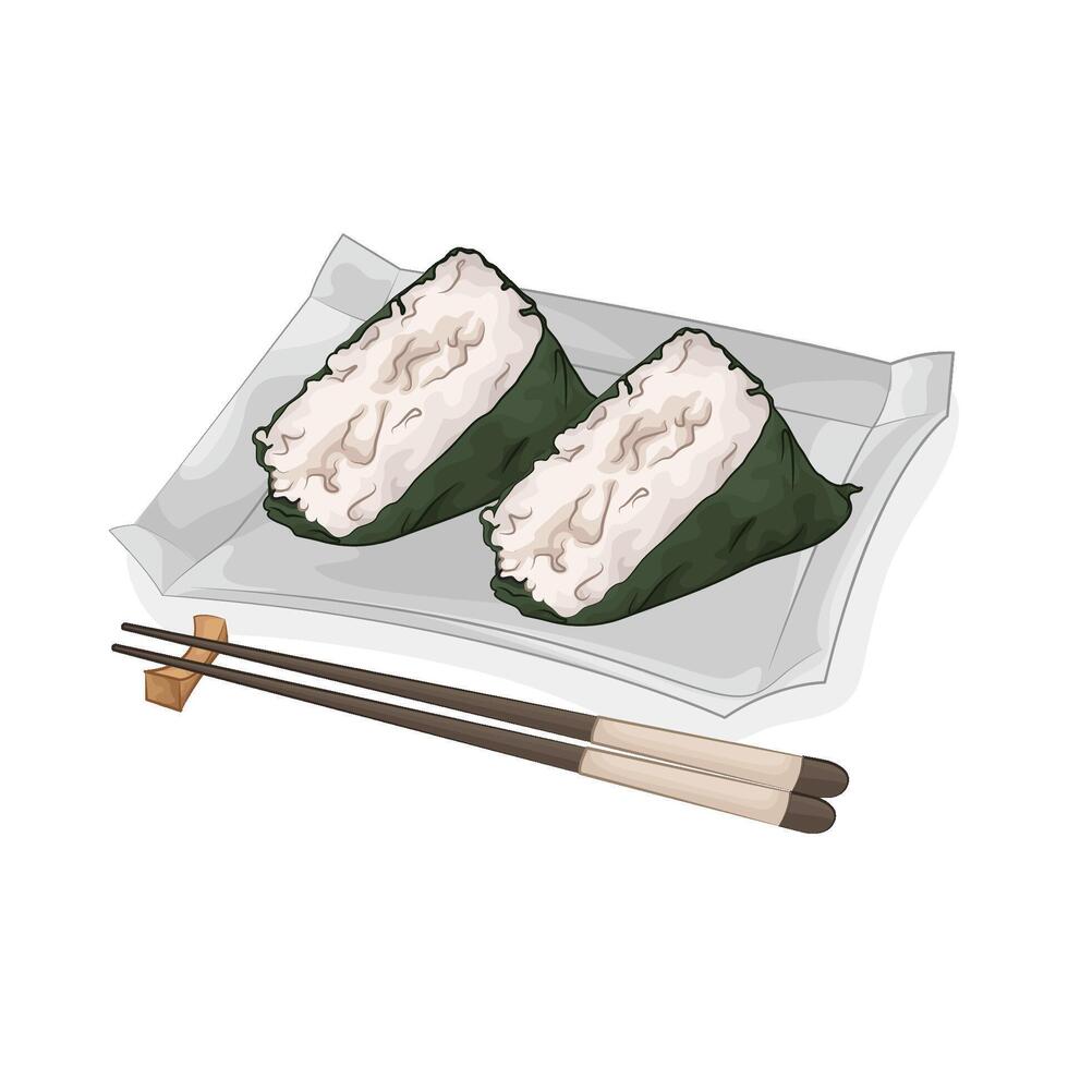 onigiri on plate vector