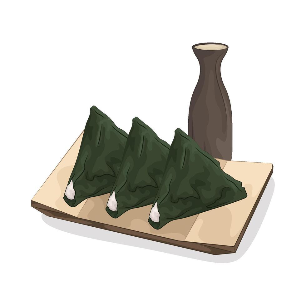 illustration of onigiri on plate vector