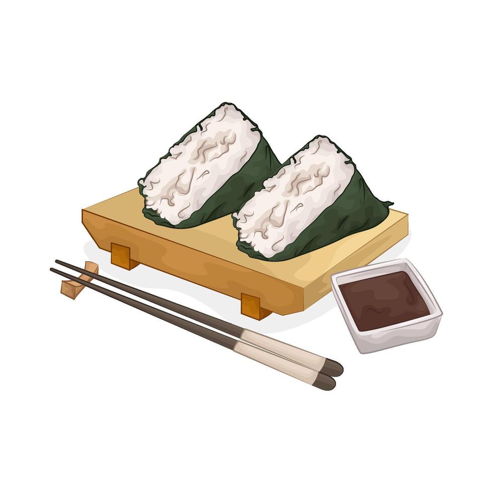 illustration of onigiri with soy sauce vector