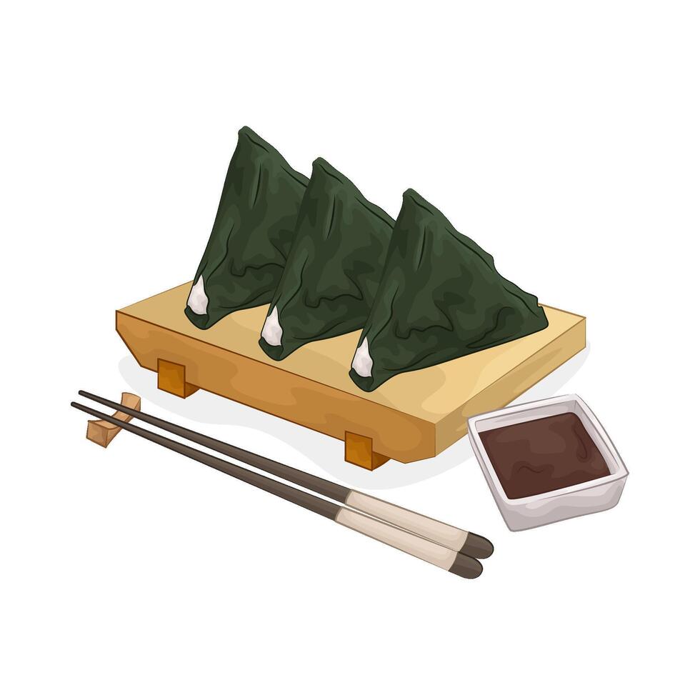 onigiri with soy sauce illustration vector