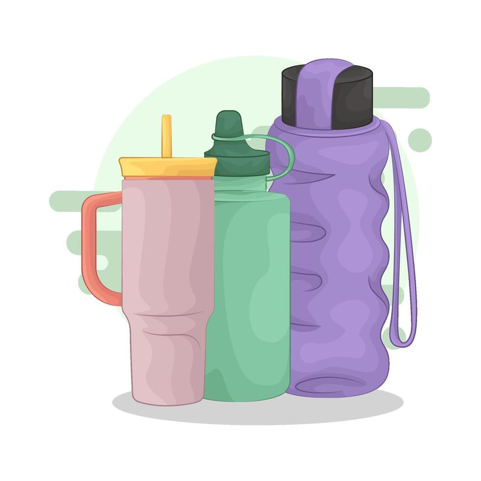 illustration of three cute drinking bottles vector