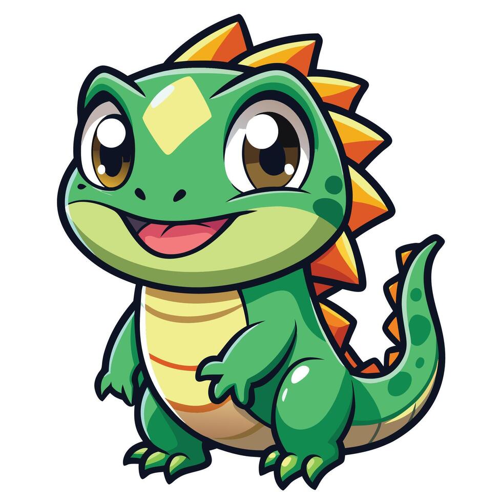 a cartoon green lizard with orange spikes vector