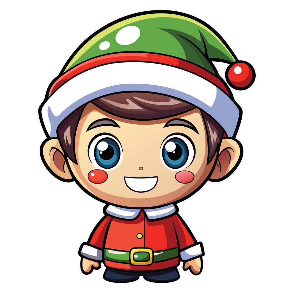 a cartoon elf wearing a red hat and green shirt vector