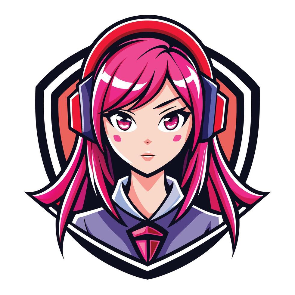 a cartoon girl with pink hair and headphones vector