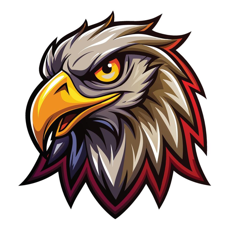an eagle head with a red beak and yellow eyes vector
