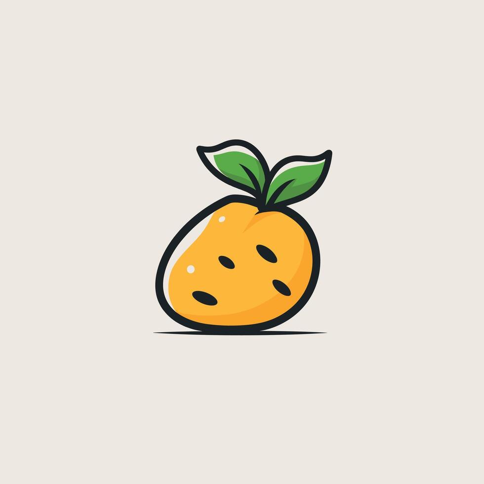 Illustration of a cartoonish yellow mango with leaves vector