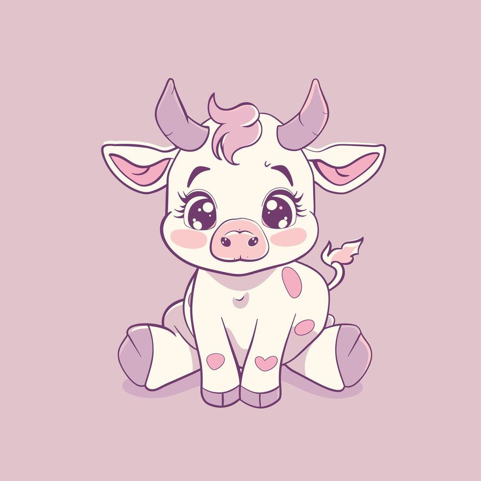 Cute cartoon cow character with soft colors vector