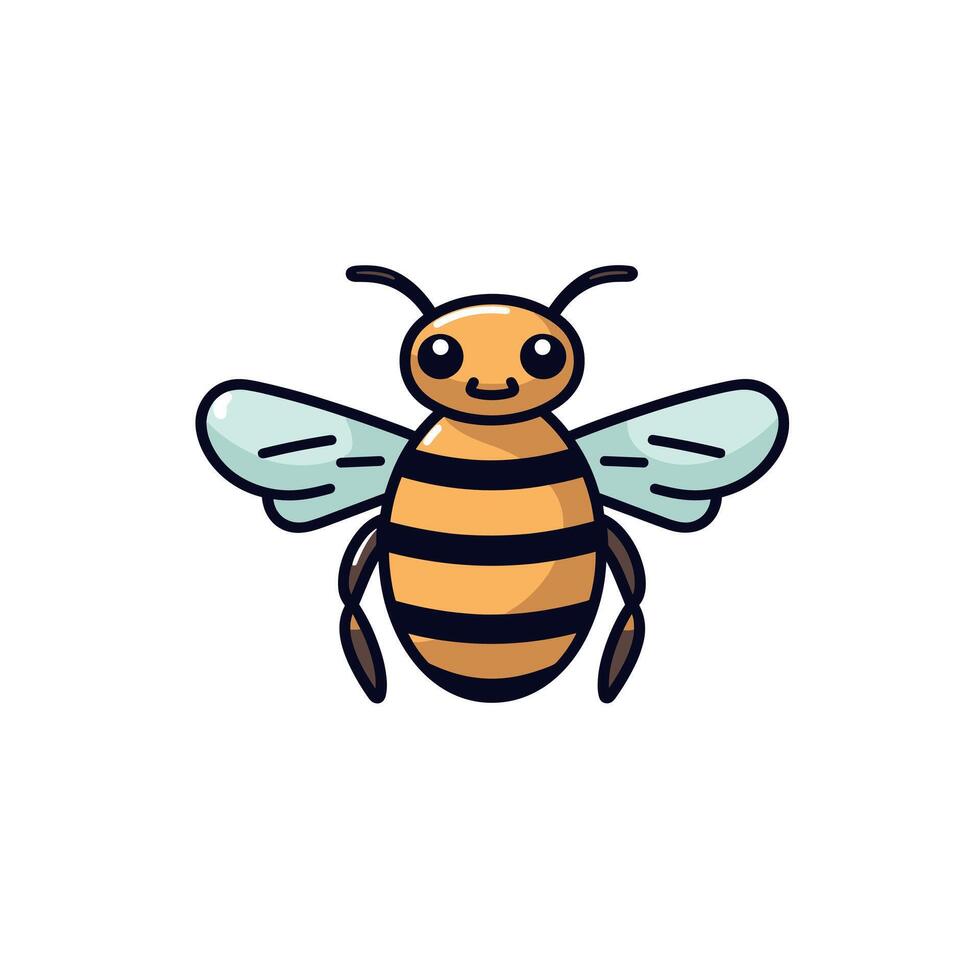 Colorful cartoon bee with wings and smiling face vector
