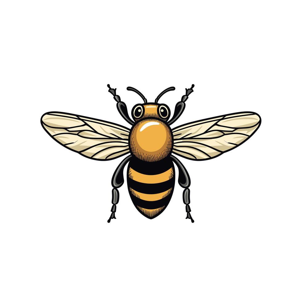 Bright yellow bee with detailed wings in flight vector