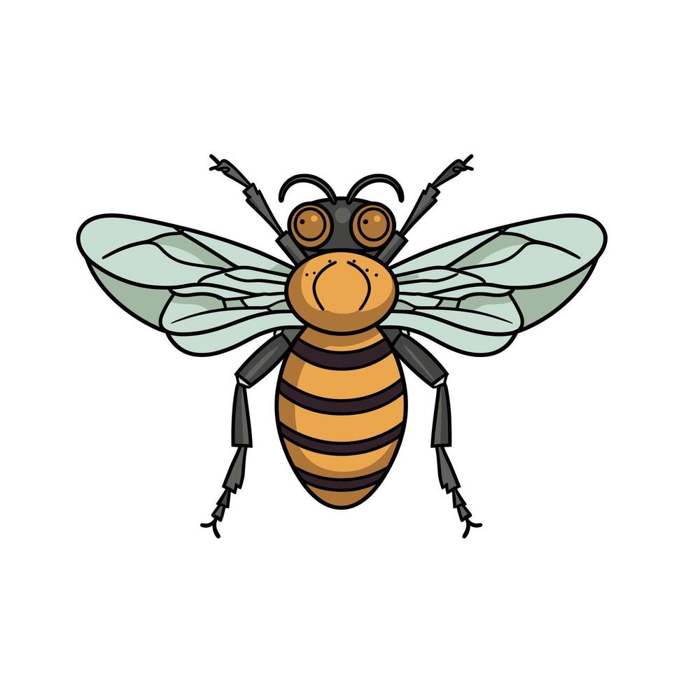 Colorful cartoon bee with detailed wings and body vector