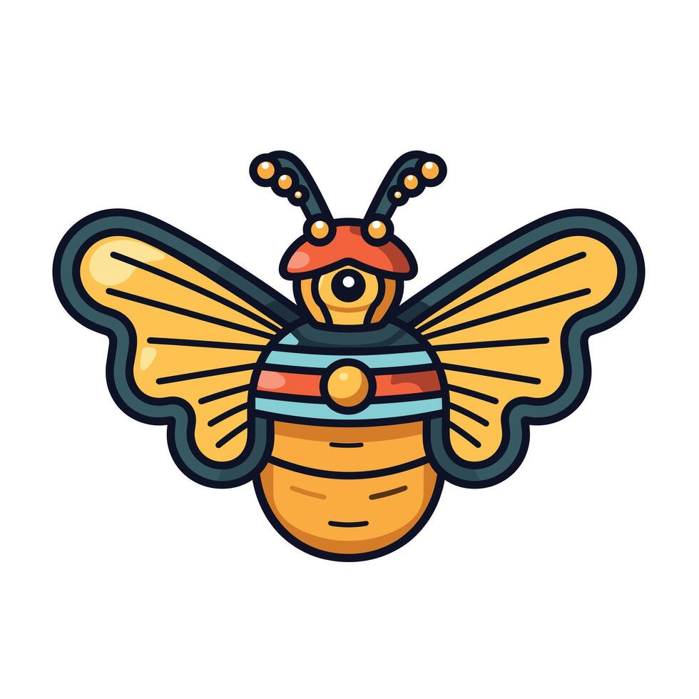 Colorful illustration of a bee with unique details and patterns vector