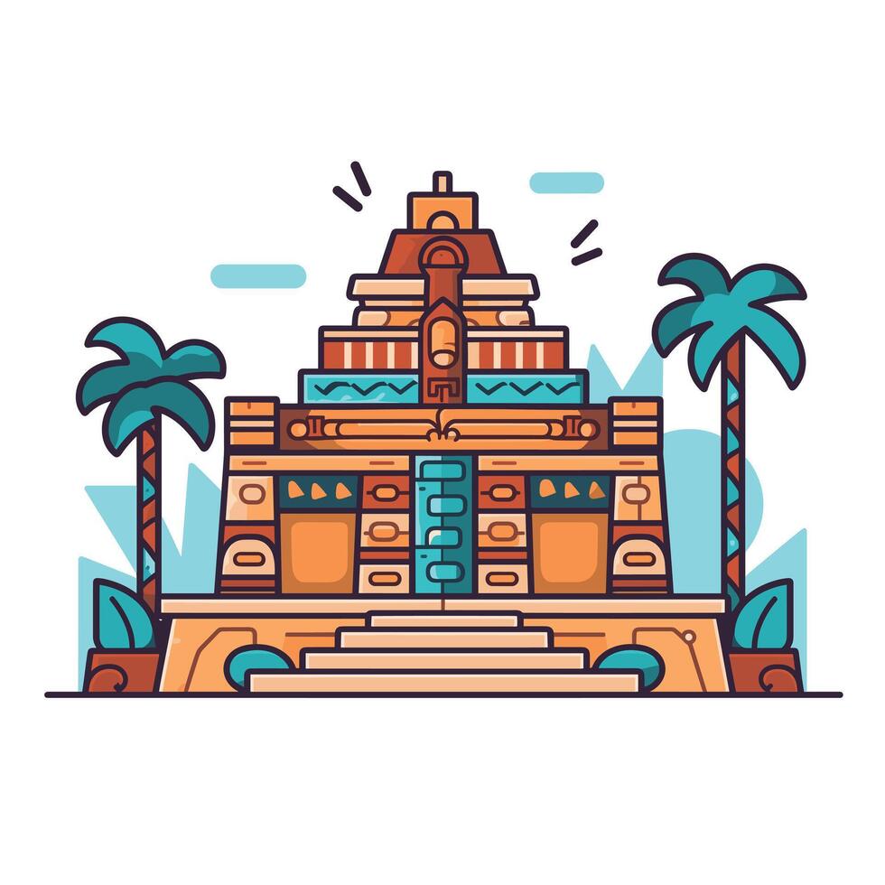 Colorful of a historic temple with palm trees vector