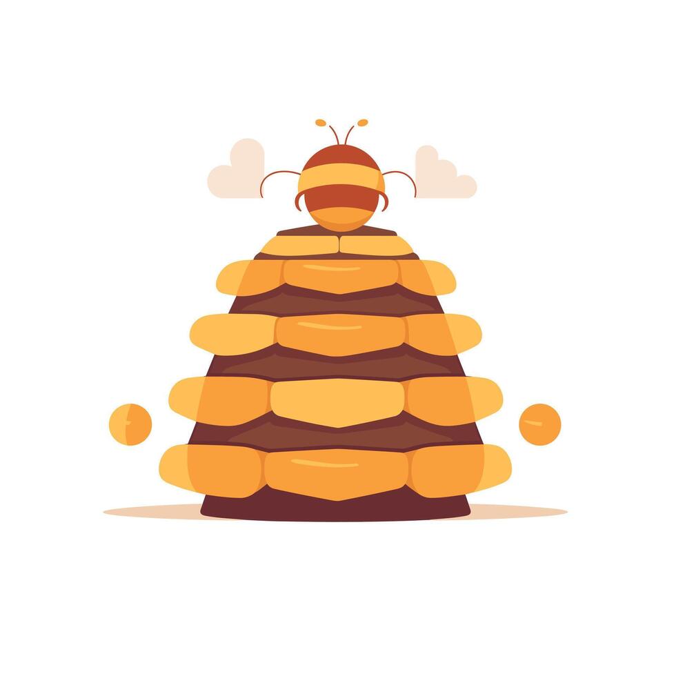 Bee on mound of honeycombs with a bright sky in the background vector