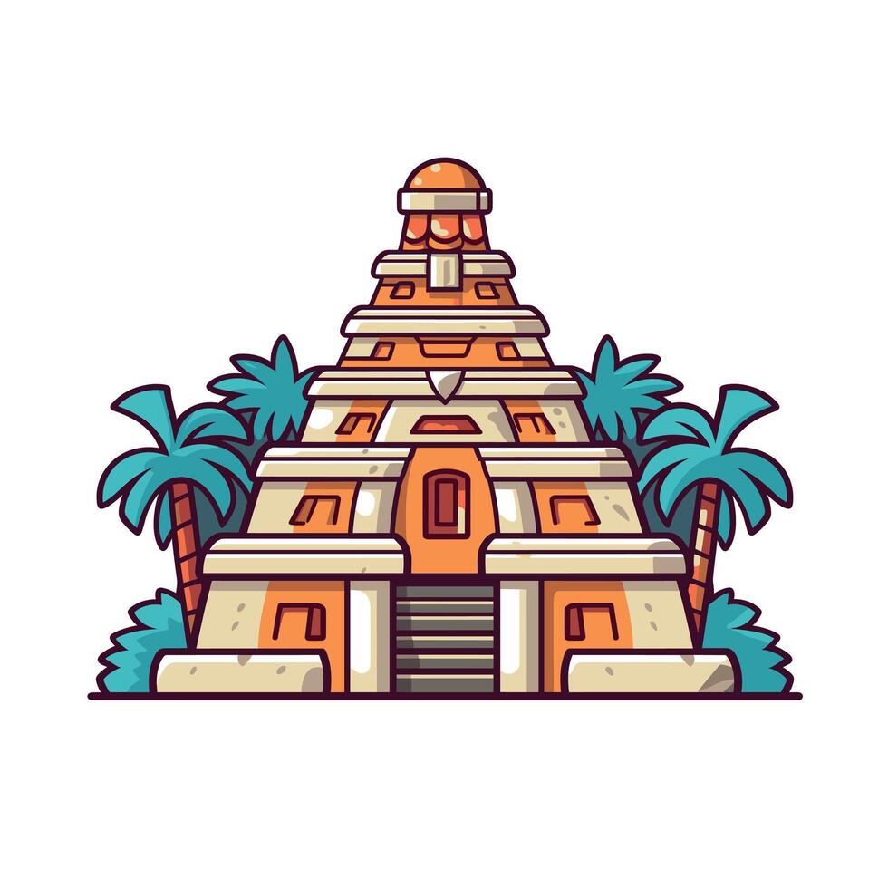 Historic pyramid structure surrounded by tropical vegetation vector