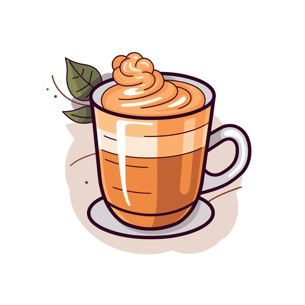 Delicious whipped coffee in a stylish mug with a leaf garnish vector