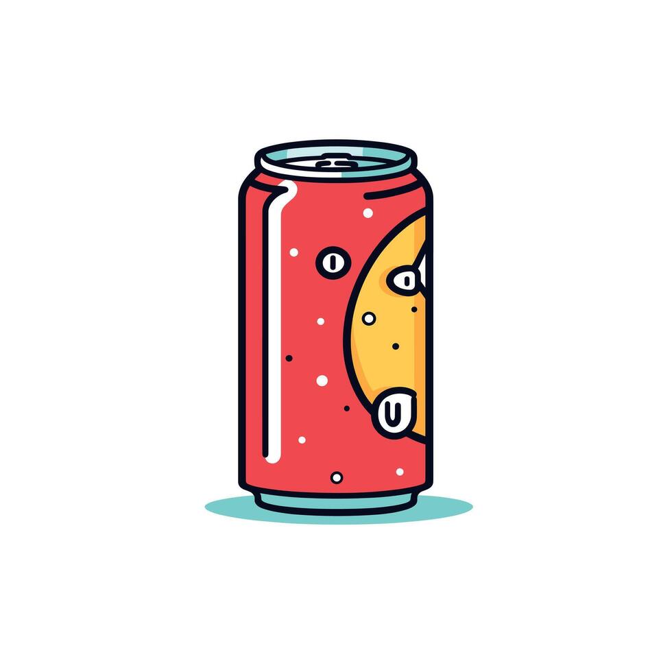 Bright orange soda can with playful design on white background vector
