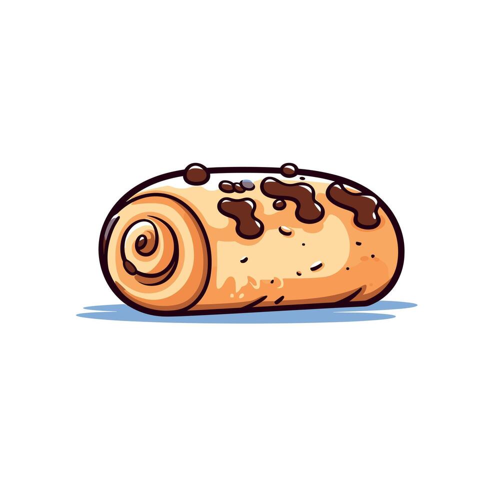 Sweet cinnamon roll with chocolate drizzle resting on white background vector