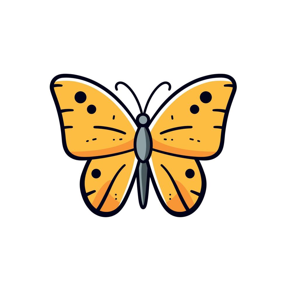 Bright yellow butterfly with black spots on white background vector