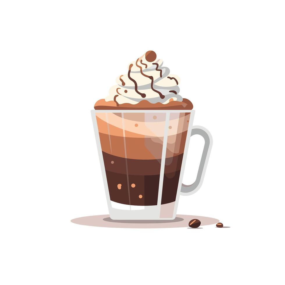 Delicious layered coffee drink topped with whipped cream and chocolate vector