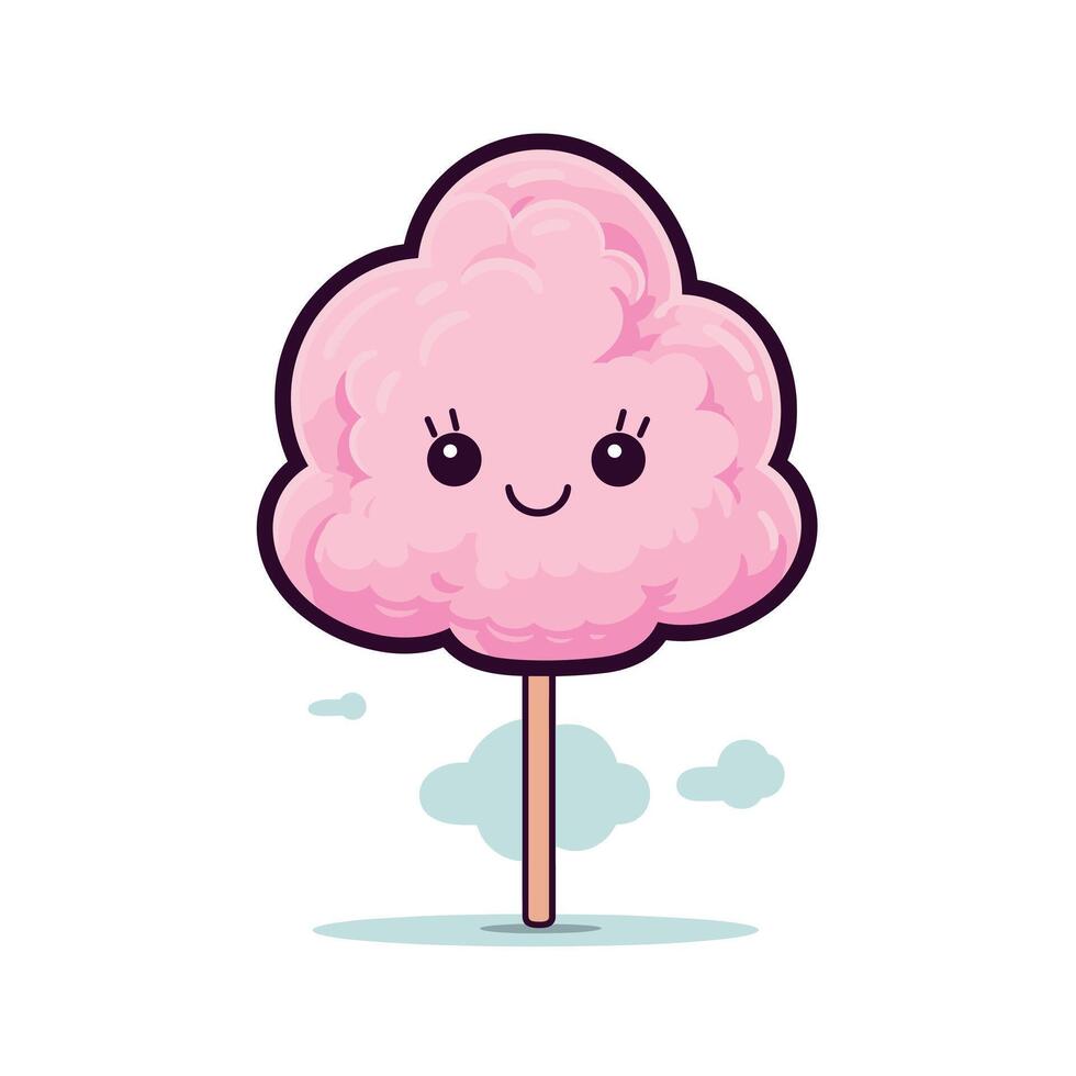 Cute cotton candy character with smiling face and stick vector