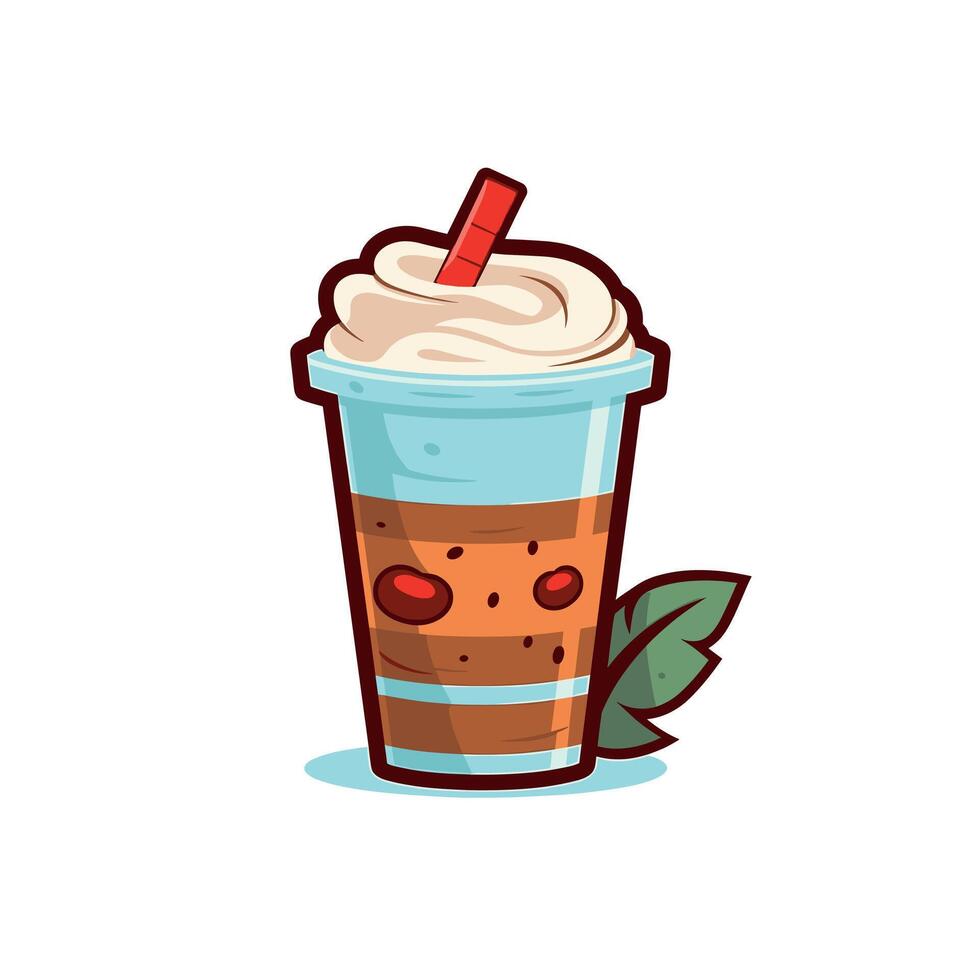 Delicious creamy coffee drink with whipped cream and straw vector