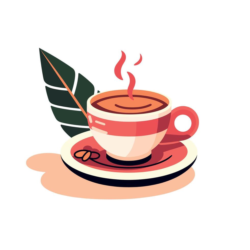 Hot beverage in a stylish cup with a leaf detail vector