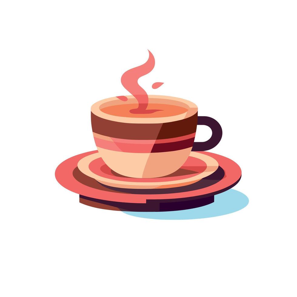 Steaming cup of coffee on a vibrant saucer in art style vector