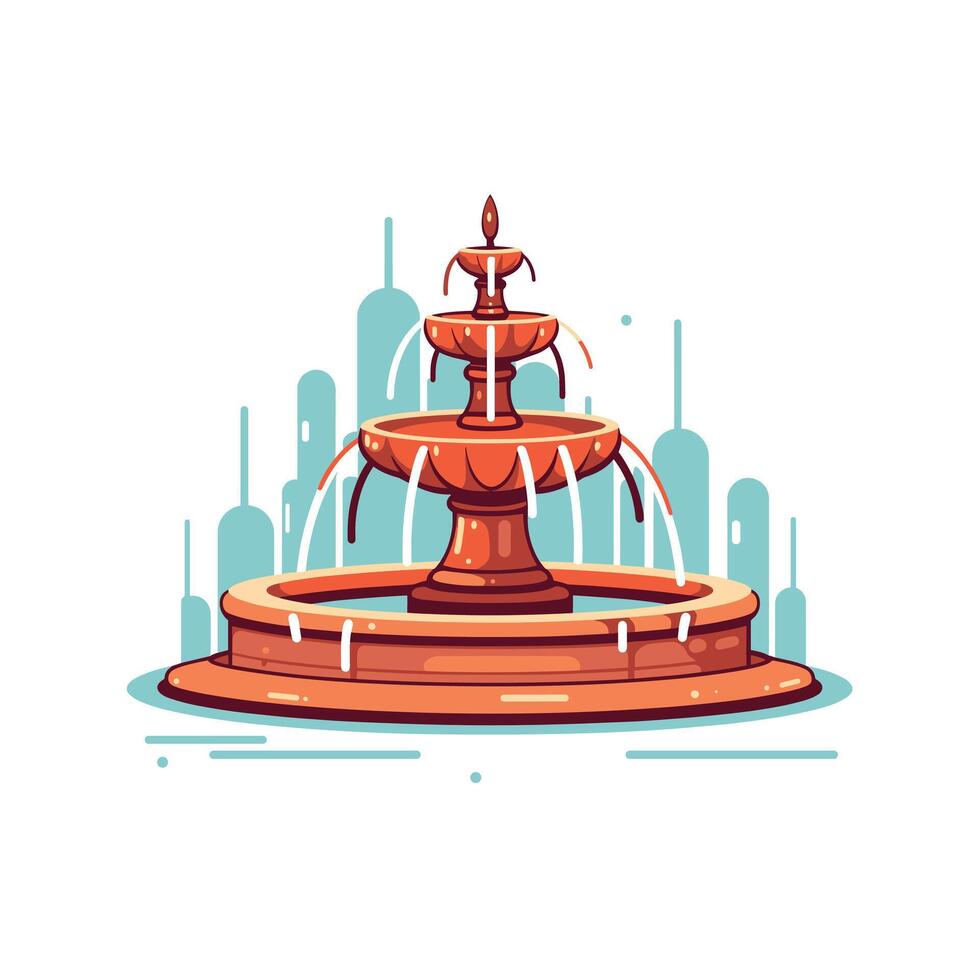 Elegant fountain in a vibrant urban setting during the day vector