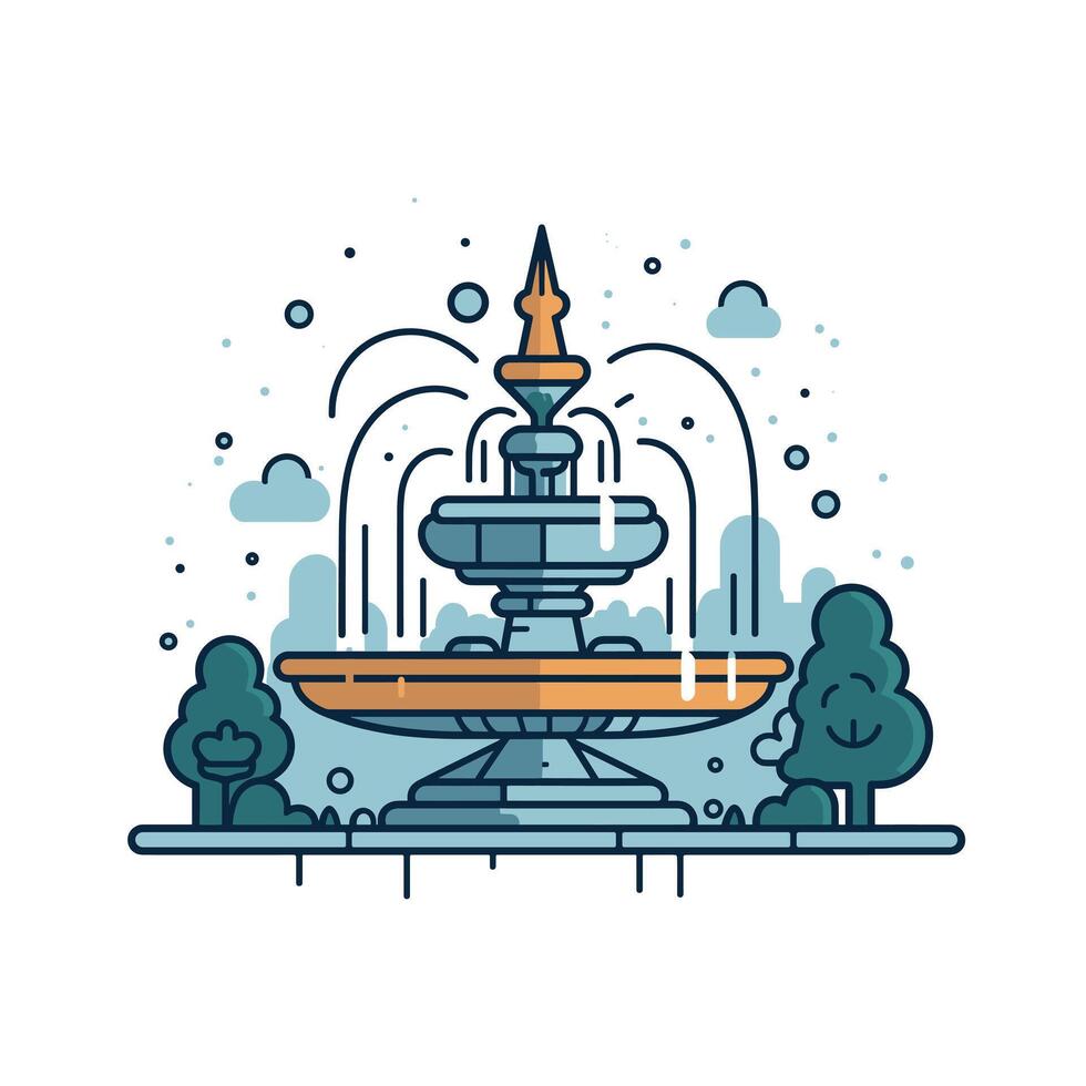 Elegant fountain with water jets in a tranquil garden setting vector