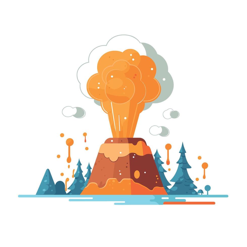 Vibrant illustration of an erupting volcano in nature vector