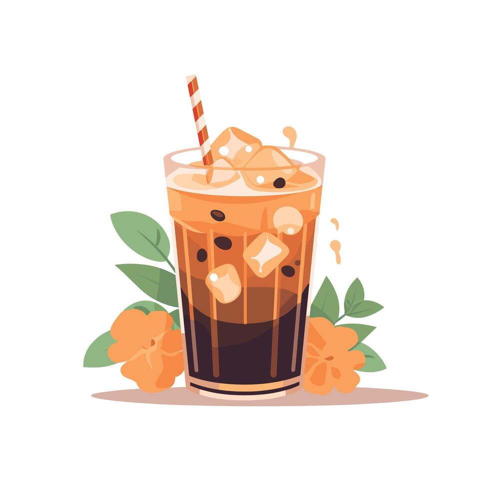 Refreshing iced beverage garnished with flowers and leaves vector