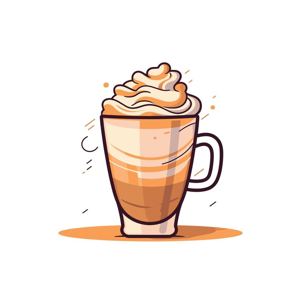 Delicious caramel latte with whipped cream in a glass vector