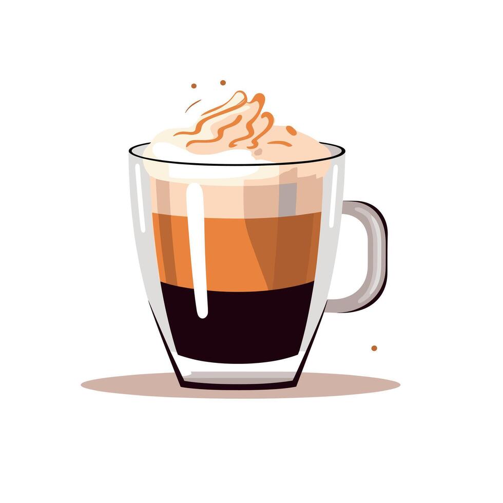 Rich layered coffee in a glass cup with cream topping vector