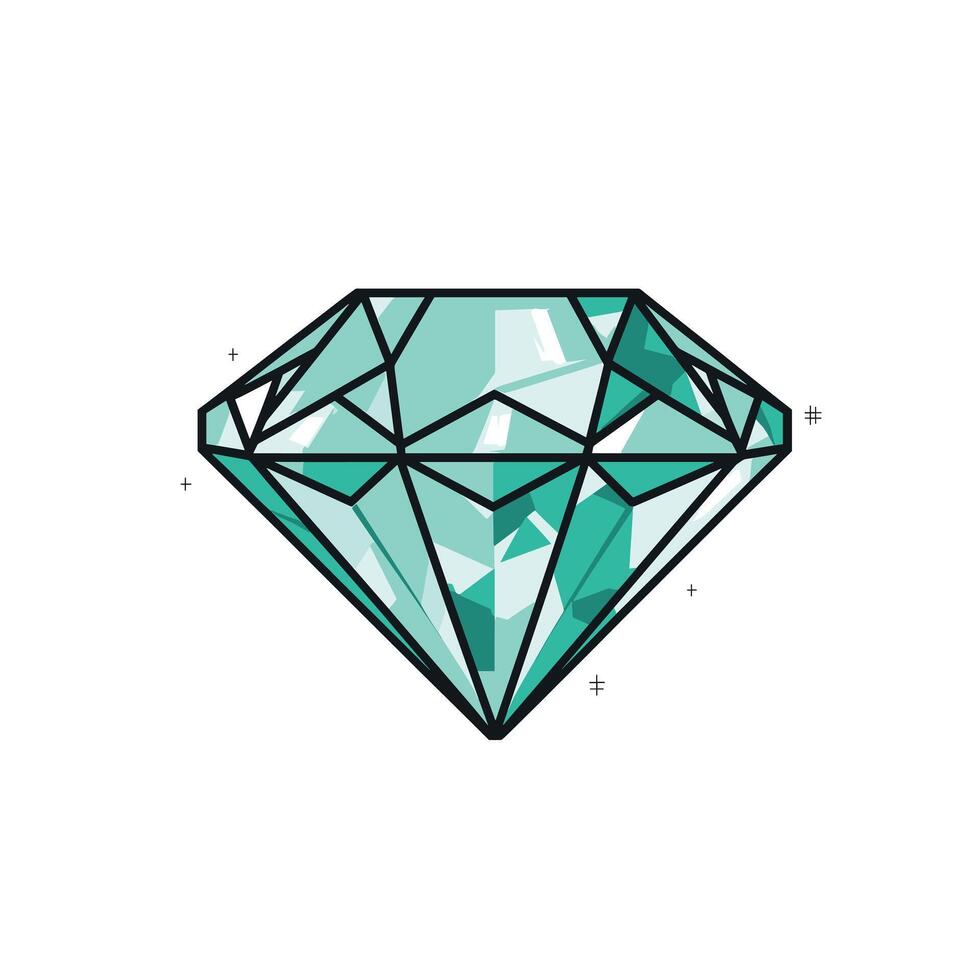 Stylized turquoise diamond with geometric facets and shine vector